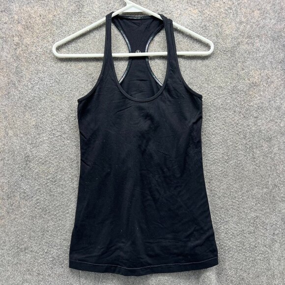 Lululemon Yoga Racerback Tank Women 0 Black Built In Bra Athletic Top Mesh Back - Picture 1 of 9